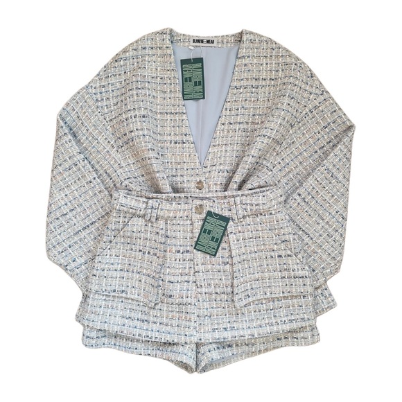 Bundle Blue Tweed Jacket and Mini Skort Skirt Fall Outfit Set Size 4 Medium - Picture 2 of 11